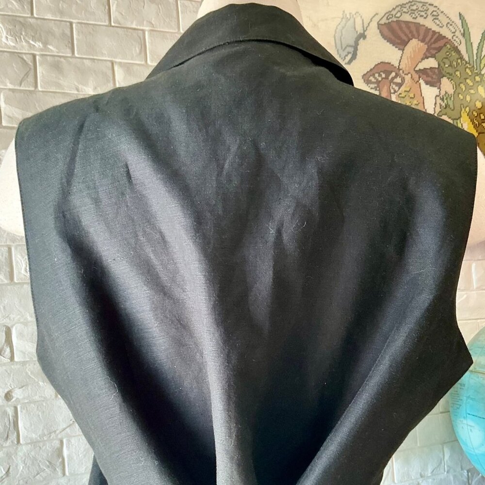 Vintage 1990s Minimalist Kasper Linen Blend Classic Grey Collared Tie Back Vest - Picture 7 of 11